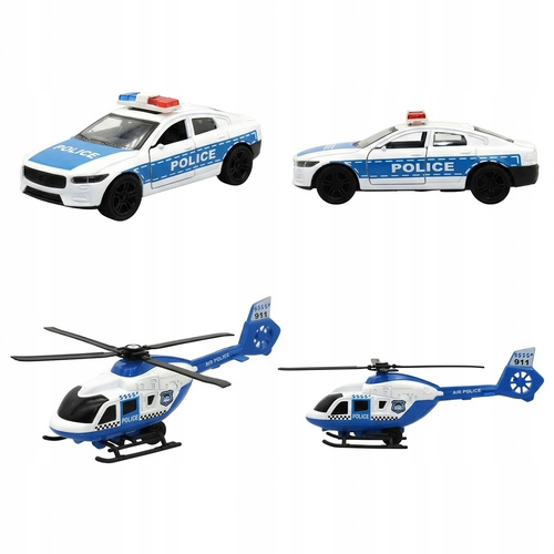 Zestaw Policja Auto Metalowe Helikopter Radiowóz Otwierane Drzwi dla Dzieci
