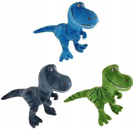 PLUSZOWY DINOZAUR W PASY T-REX UŚMIECHNIĘTY DLA DZIECI ZABAWKA PRZYTULANKA
