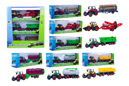 TRAKTOR Z PRZYCZEPĄ 6 WZORÓW MASZYN CAST METAL