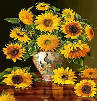 Malowanie Po Numerach Wazon Słoneczników 50X40 Cm Z Ramą Kreatywne