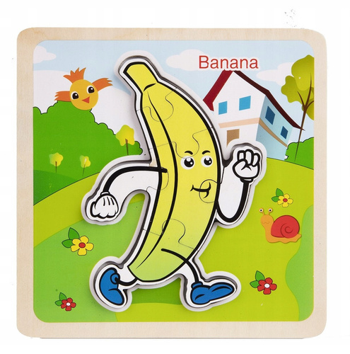 DREWNIANA UKŁADANKA PUZZLE POJAZDY,OWOCE