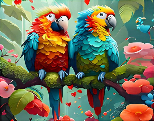 Malowanie Po Numerach Papugi W Dżungli 40X50 Cm Na Ramie Kreatywne