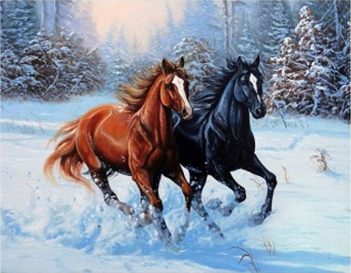 MALOWANIE PO NUMERACH KONIE NA ŚNIEGU 40x50 RAMA