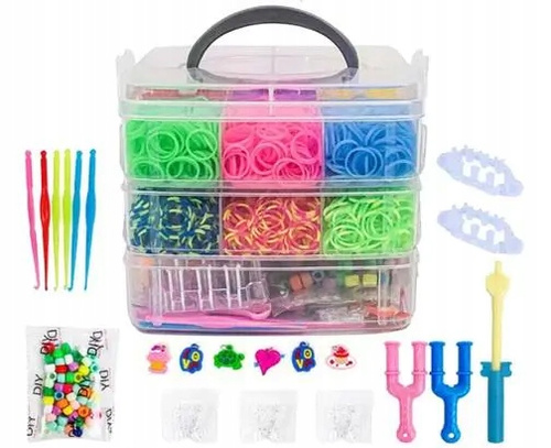 Gumki Do robienia Bransoletek W Kuferku 4500 Sztuk Dodatkowe Koraliki