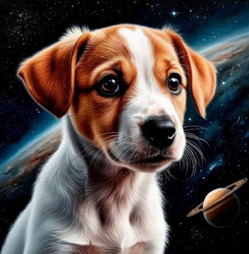 Malowanie Po Numerach Pies Jack Russell Terier W Kosmosie 40X50 Cm Na Ramie