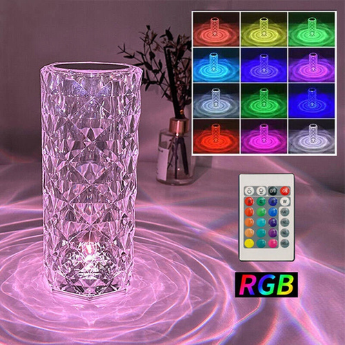 Kryształowa Lampka Nocna Ochrona Domu POWYSTAWOWA Kolory RGB Z Pilotem