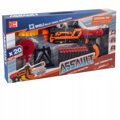 PISTOLET ZE STATYWEM NA NABOJE MIĘKKIE Z DŹWIĘKIEM BEZPIECZNY DLA DZIECI