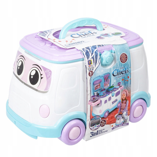 Jeździk Auto Van Mini Kuchnia Garnki Akcesoria Zabawka 3 w 1