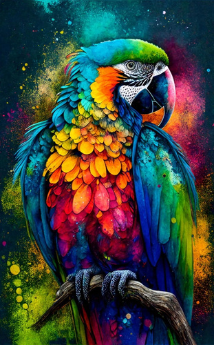 Diamentowa Mozaika Kolorowa Papuga Na Gałęzi 30x40Cm Kreatywne Diamenty