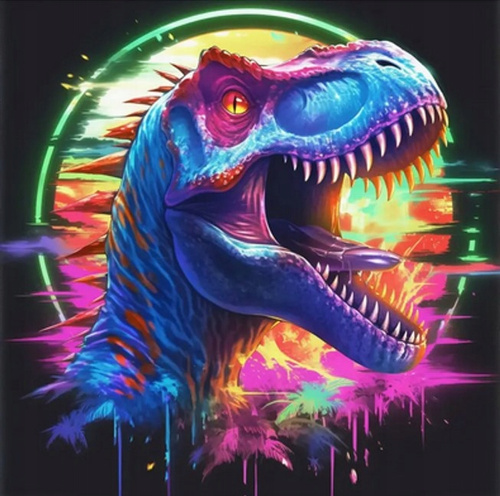 Diamentowa Mozaika Dinozaur T-Rex Neonowy 30x40Cm Kreatywne Diamenty