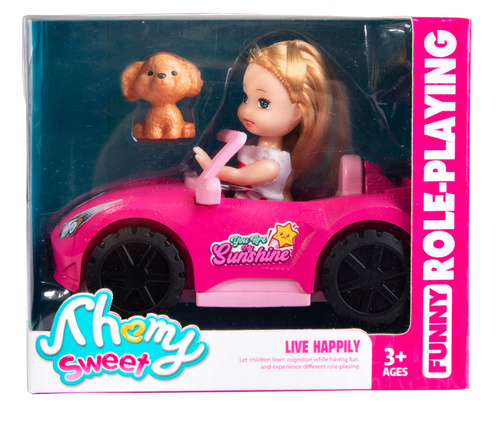 Auto Kabriolet Różowy Z Lalką I Pieskiem Pudlem Zabawka