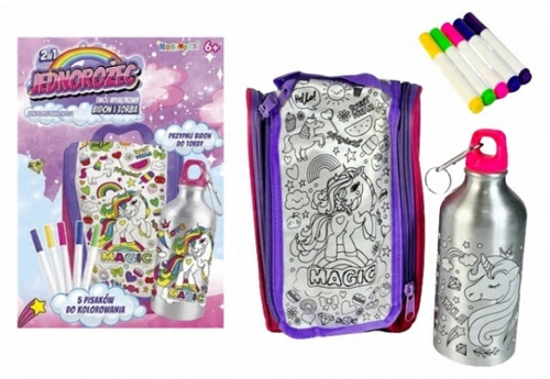 Bidon Butelka Kreatywny + Torba Do Malowania Z Naklejkami Pisakami 500 Ml