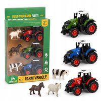 Zestaw Farma 3 Traktory 3 Zwierzęta Koń Krowa Koza Metalowe dla Dzieci