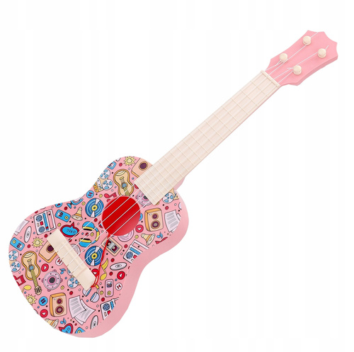 Ukulele Zabawkowe Różowe W Wzory Nauka Gry Na Instrumencie Muzycznym