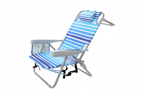 Składany Leżak Plażowy z Kieszonkami i Torbą Termiczną Stal Titanium Udźwig 150 kg