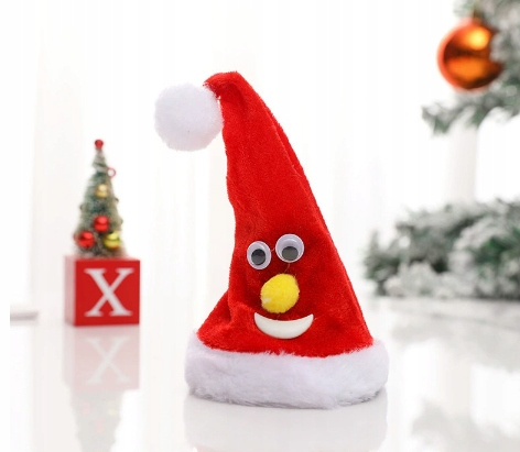 Czapka Mikołaja Grająca i Tańcząca Interaktywna Dekoracja Świąteczna