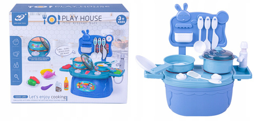 Mini Kuchnia Garnki Kuchenka Światło Dźwięk Kran Warzywa Owoce 19 Elementów