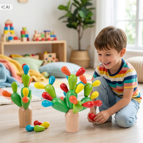 Drewniana Układanka 3D Kaktus Klocki Balansujące Gra Edukacyjna dla Dzieci