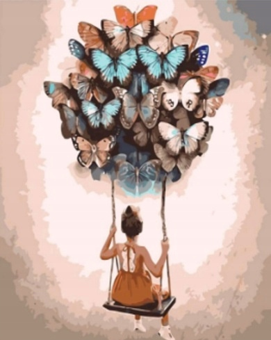 Malowanie Po Numerach Kobieta Unosząca Się Z Balonami 40X50 Cm Na Ramie