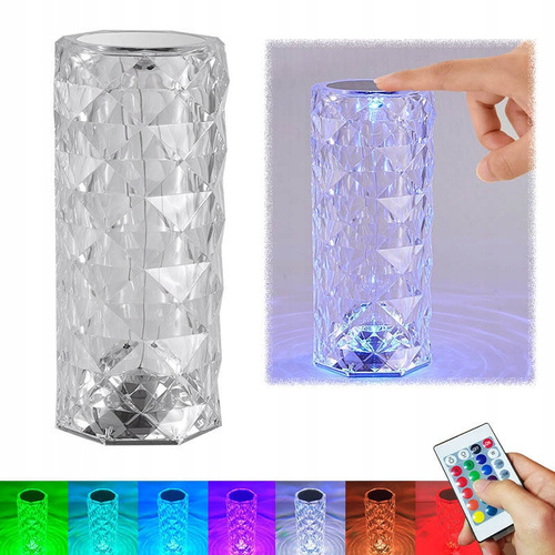 Kryształowa Lampka Nocna Ochrona Domu POWYSTAWOWA Kolory RGB Z Pilotem