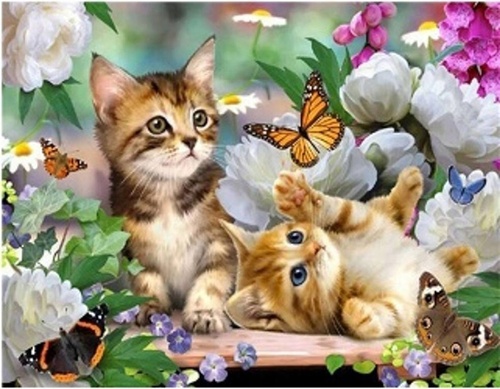 Diamentowa Mozaika Dwa Małe Kotki Z Motylkami 30x40Cm Kreatywne Diamenty