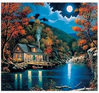 Diamentowa Mozaika Dom Nad Jeziorem Nocą 30x40 Cm Kreatywne Diamenty