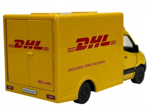 Mercedes DHL Auto Dostawcze Metalowe Kurier Pull Back Otwierane Tylne Drzwi