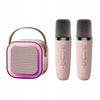 Głośnik Karaoke 2 Mikrofony Bluetooth USB Karta Pamięci Różowy Światła LED