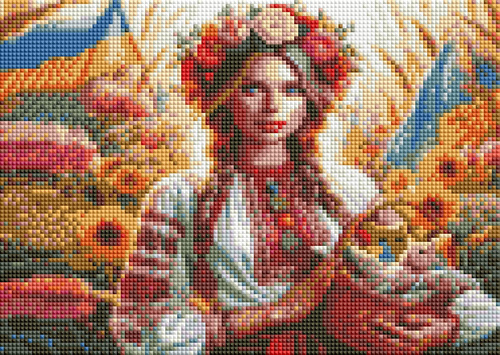 Diamentowa Mozaika Haft Kreatywny Słowiańska Kobieta Z Ukrainy 30x40 Cm
