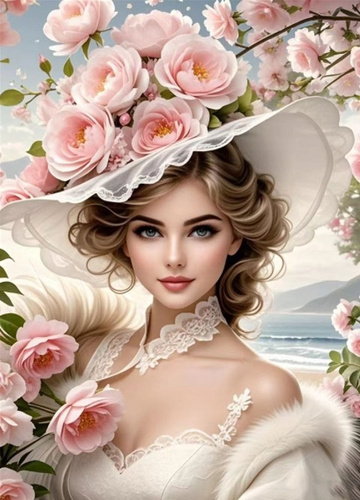 Malowanie Po Numerach Dama W Bieli Z Kwiatami 40X50 Cm Na Ramie Kreatywne