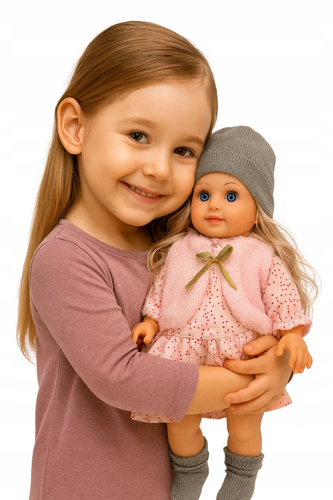 Lalka Słodka Maja Z Kubraczkiem Różowym Oraz Szarą Czapką