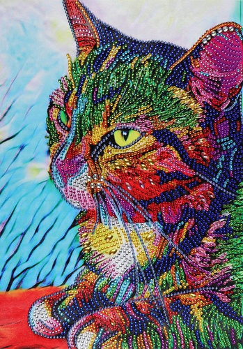 Diamentowa Mozaika Haft 7D Mały Tęczowy Kotek Kocisko 30X40