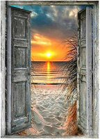 Diamentowa Mozaika Widok Na Plażę Przez Drzwi 30x40 Cm Kreatywne Diamenty