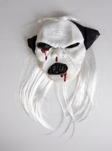 Maska Gumowa Halloween Biała Z Włosami