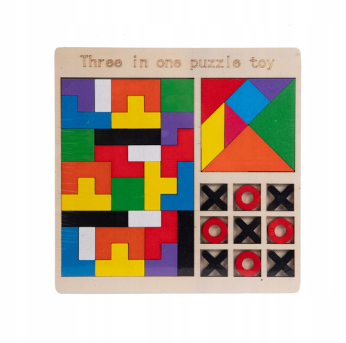 Układanka Drewniana 3 W 1 Tetris Tangram Kółko I Krzyżyk