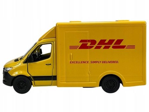 Mercedes DHL Auto Dostawcze Metalowe Kurier Pull Back Otwierane Tylne Drzwi