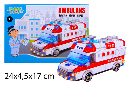 KLOCKI AUTO AMBULANS DŹWIĘK- ŚWIATŁO- NAPĘD 68 EL