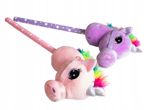 PLUSZOWA GŁOWA KONIA JEDNOROŻCA NA KIJU PATYKU Z DŹWIĘKIEM