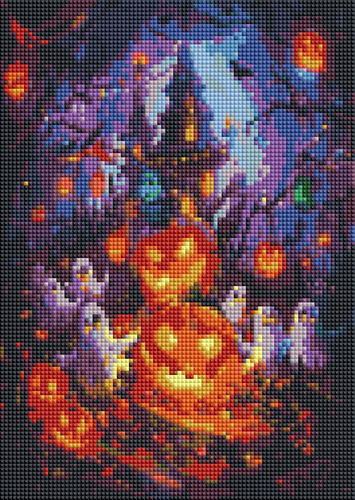 Diamentowa Mozaika Mroczny Zamek Halloween Duchy I Dynie 30x40 Cm