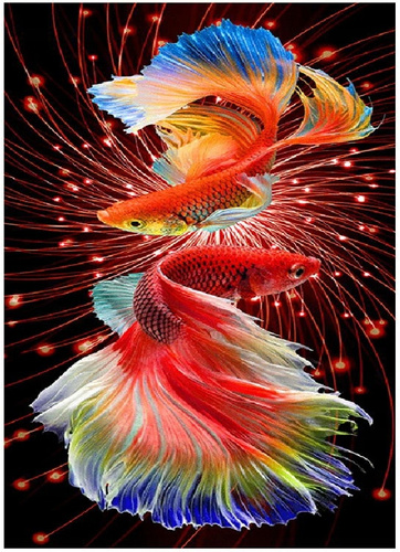 Diamentowa Mozaika Dwie Czerwone Ryby Haft Kreatywny 30x40 Cm