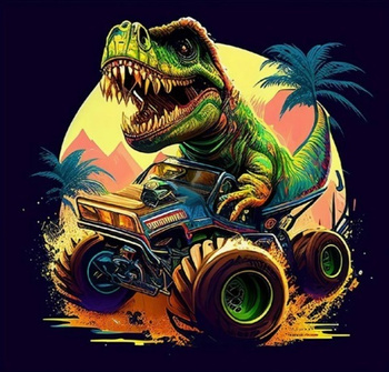 DIAMENTOWA MOZAIKA DINOZAUR T-REX NA MONSTER TRUCKU PAK 30 
30X40