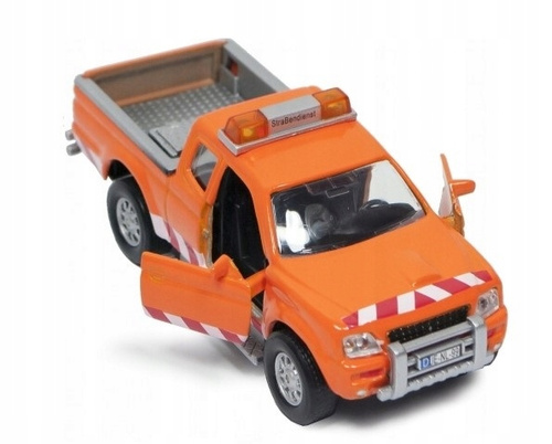 Auto Metalowe Służba Drogowa Pick-up z Przyczepą i Znakami Ostrzegawczymi