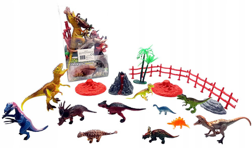 Dinozaury Figurki Zwierzęta Prehistoryczne Zabawa Akcesoria Wulkan Drzewa