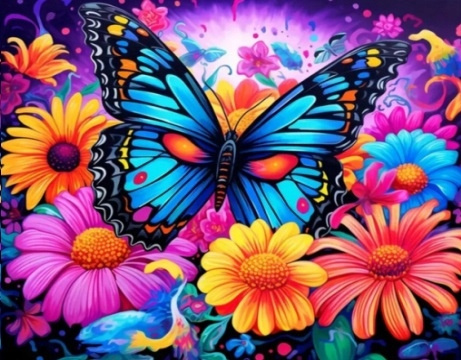 Diamentowa Mozaika Motyl W Kwiatach Haft Kreatywny 30x40 Cm