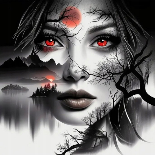 Diamentowa Mozaika Portret Kobiety Z Czerwonymi Oczami 30x40Cm Kreatywne