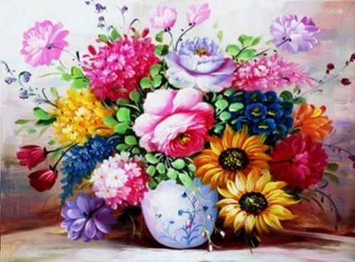 Diamentowa Mozaika Bukiet Kolorowych Kwiatów Haft Kreatywny 30x40 Cm