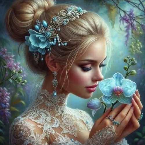 Diamentowa Mozaika Kobieta Ze Storczykiem 30x40 Cm Kreatywne Diamenty