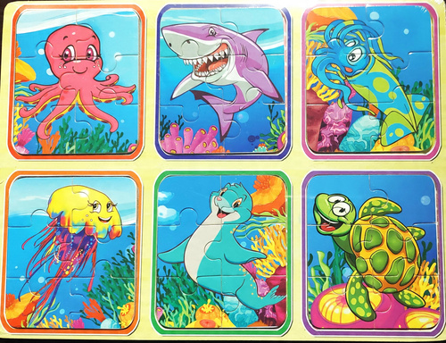 Drewniana Układanka 6 Puzzli Na Obrazie Zabawka Drewniana