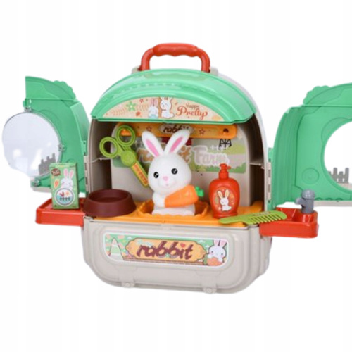 Królik W Plecaku Zielony Zestaw Z Ogródkiem Do Opieki, Plecak 3 W 1