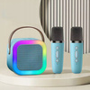Głośnik Karaoke 2 Mikrofony Bluetooth USB Karta Niebieski Światła LED
